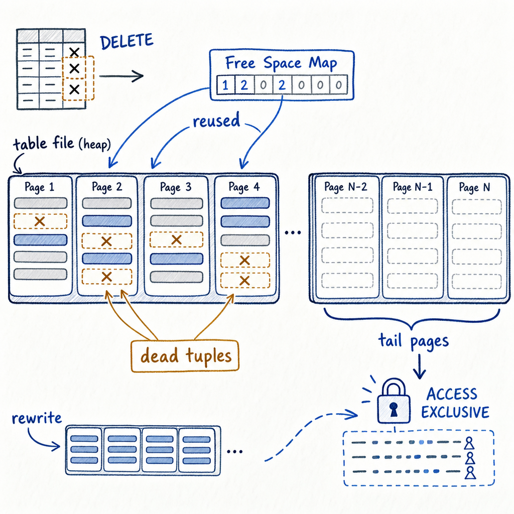 Postgres Free Space Map: Why Deletes Don't Shrink Tables