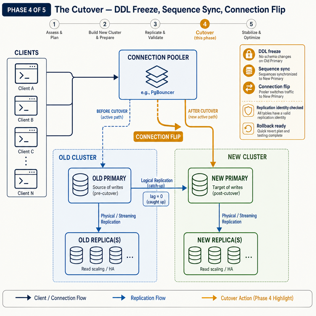 Phase 4: The Cutover — DDL Freeze, Sequence Sync, Connection Flip