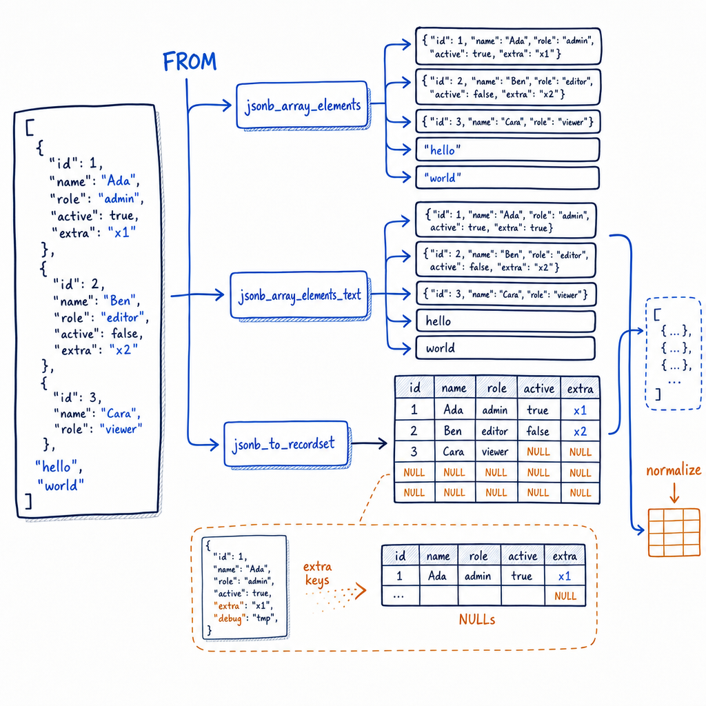 jsonb array to rows in Postgres: A DBA’s guide to jsonb_array_elements, jsonb_to