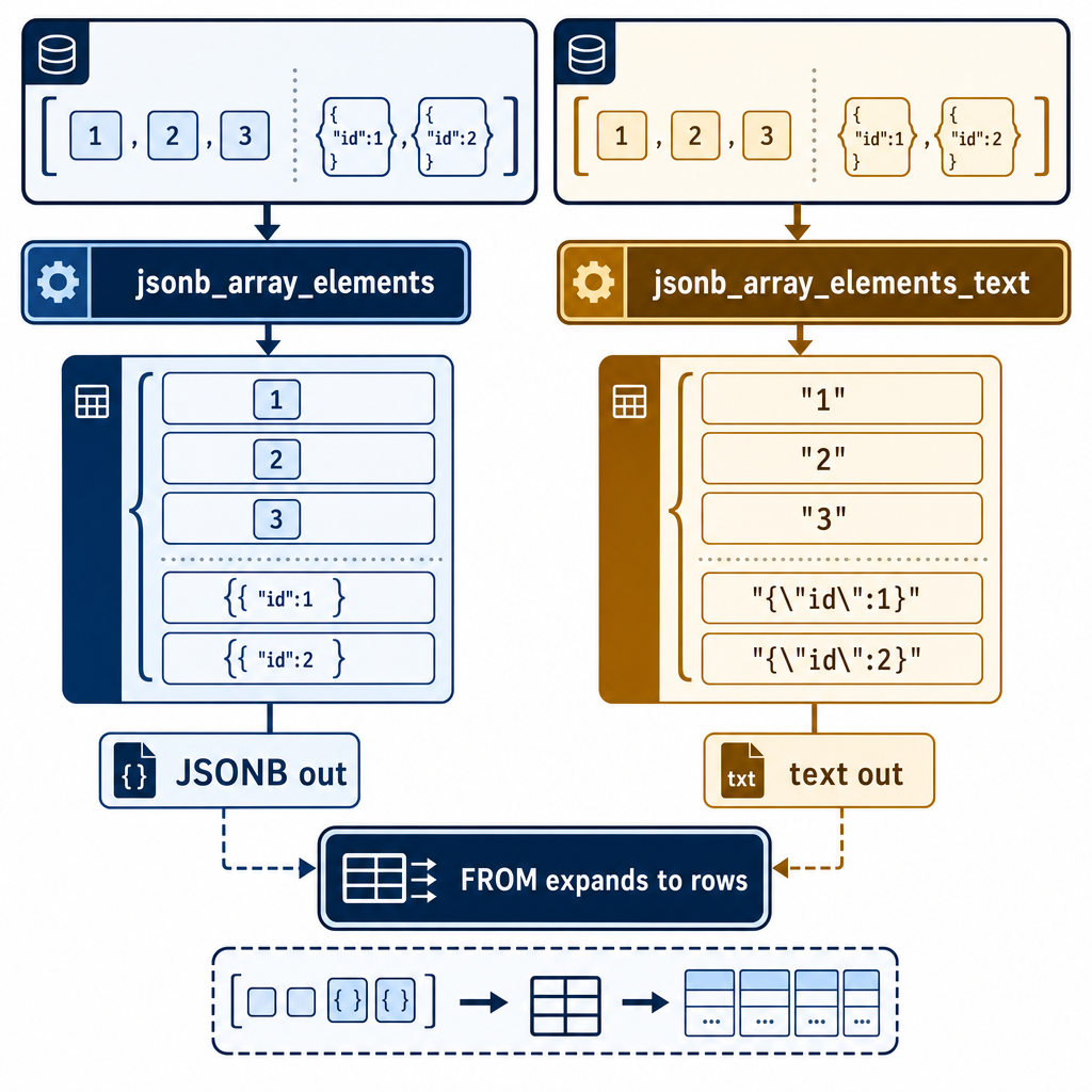 jsonb_array_elements and jsonb_array_elements_text: exploding scalar and object arrays