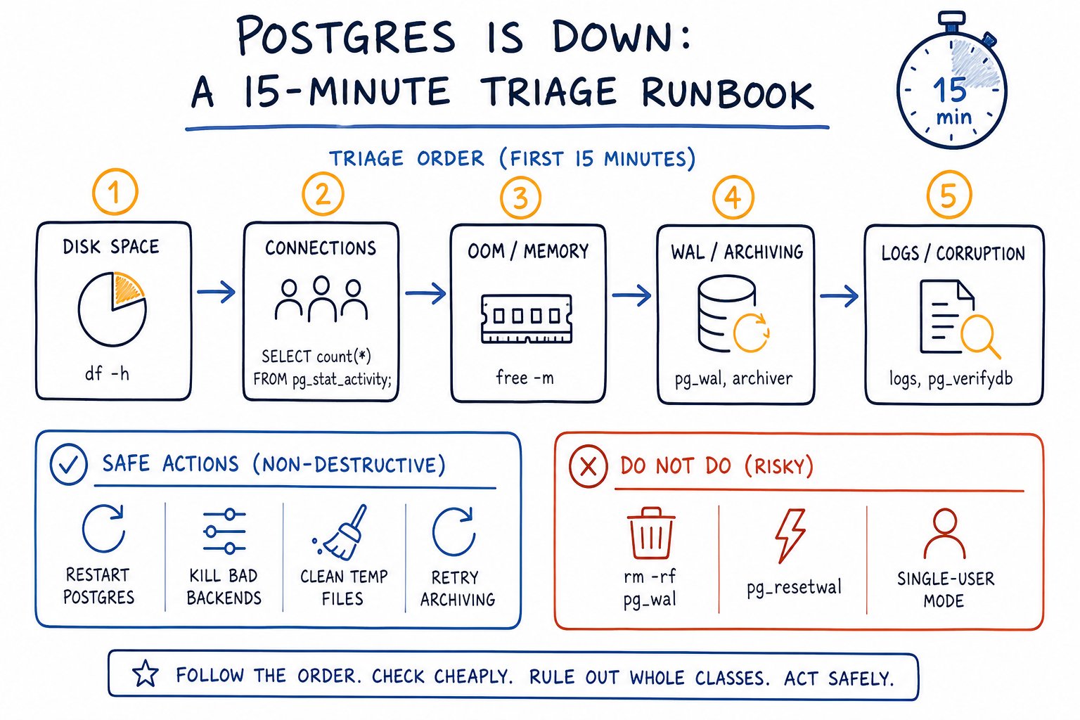 Postgres Is Down: A 15-Minute Triage Runbook