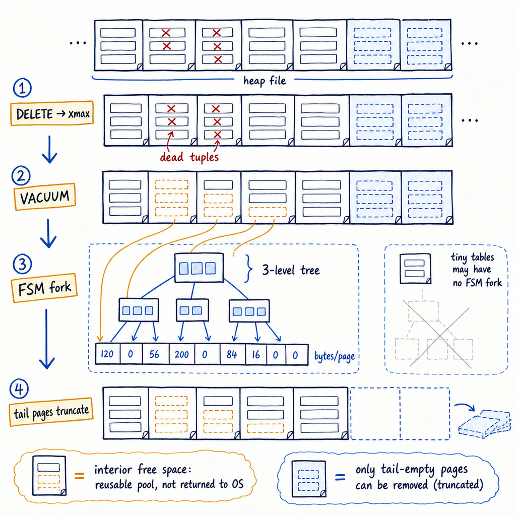 Postgres Free Space Map: Why Deletes Don't Shrink Tables