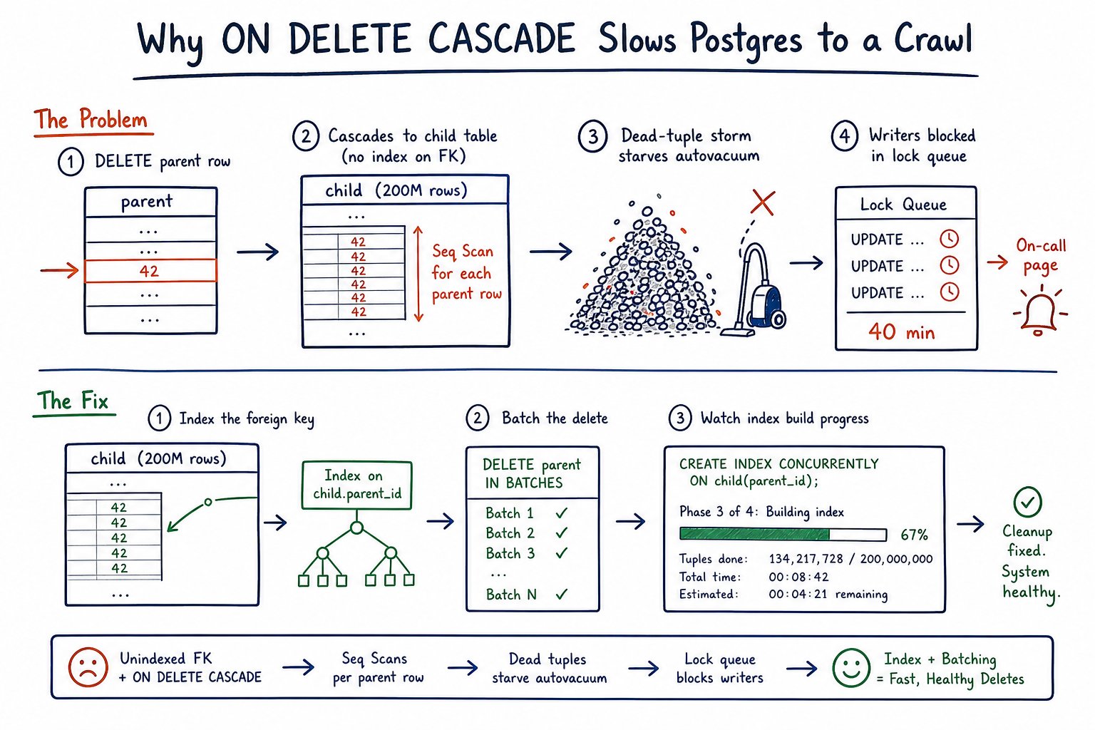 Why ON DELETE CASCADE Slows Postgres to a Crawl